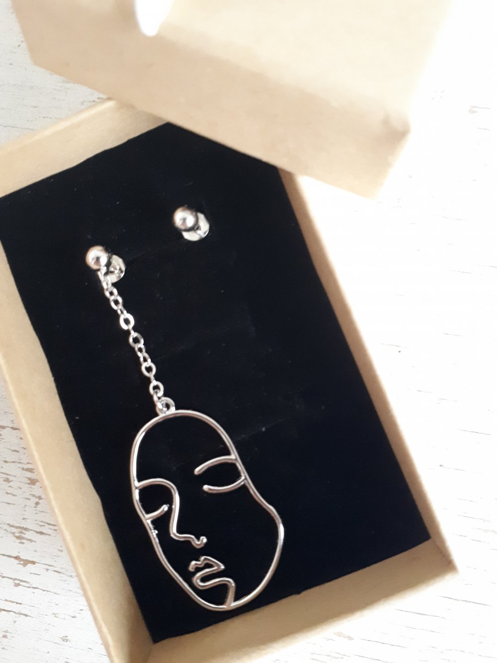 Asymmetrische Vintage Retro Ohrringe 925 Sterling Silberne Ohrringe Gesicht