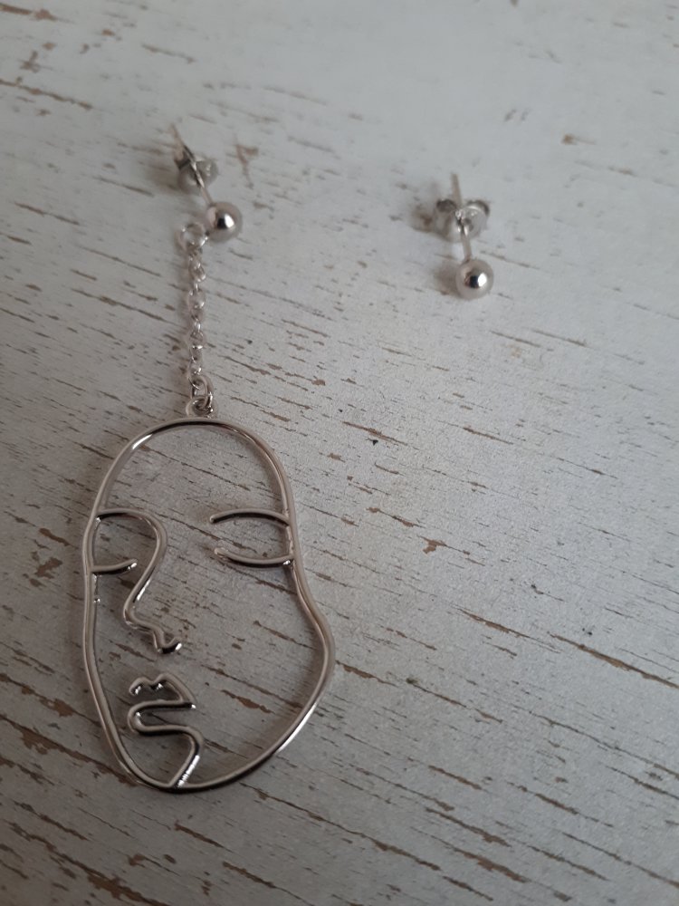 Asymmetrische Vintage Retro Ohrringe 925 Sterling Silberne Ohrringe Gesicht