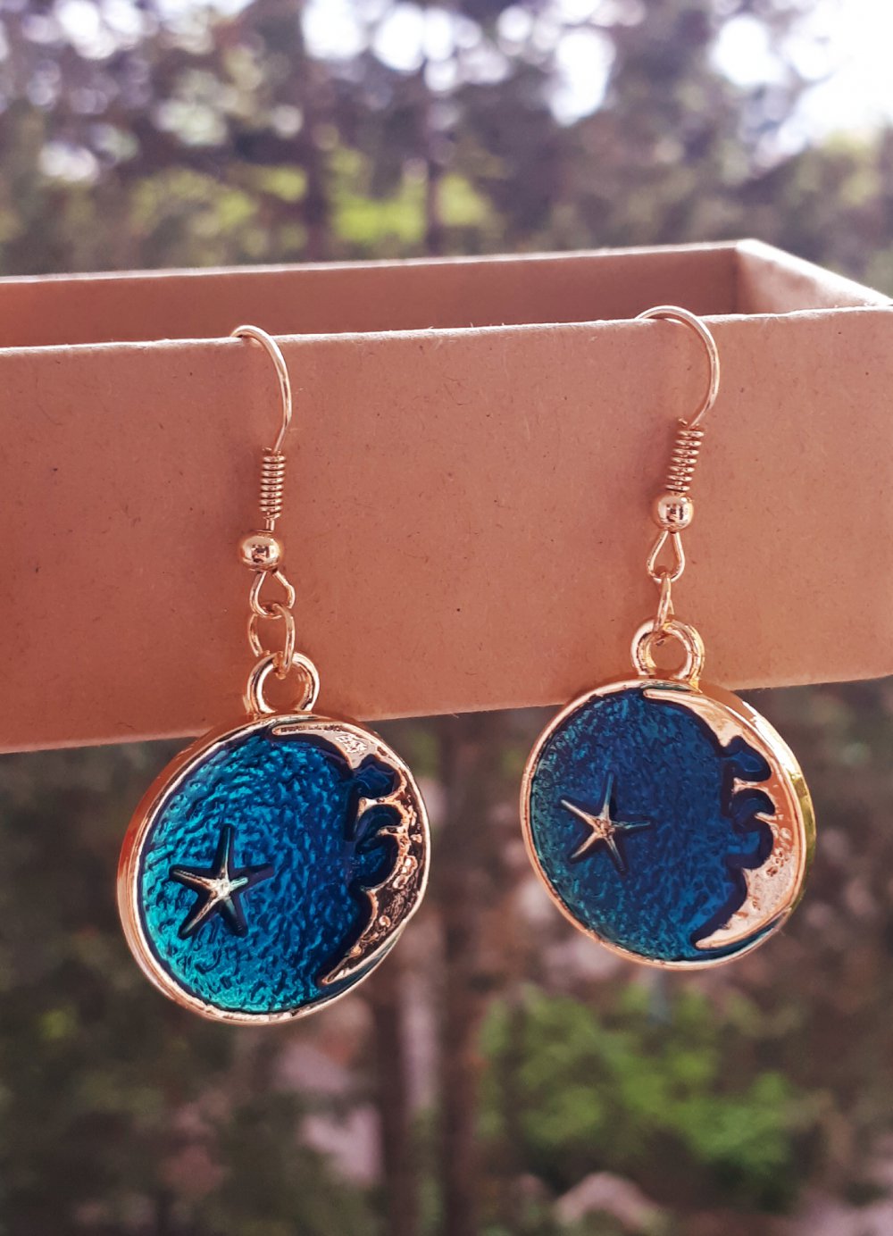 Vintage Retro Ohrringe in Goldene Blaue Farbe ungetragen 