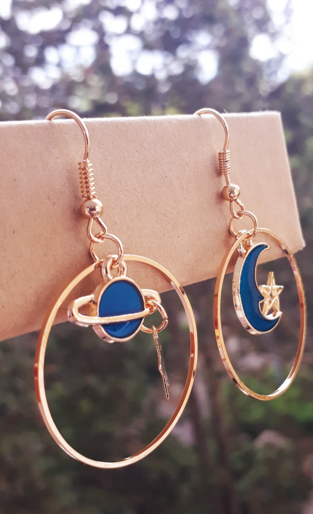 Vintage Retro Ohrringe in Goldene Blaue Farbe ungetragen 