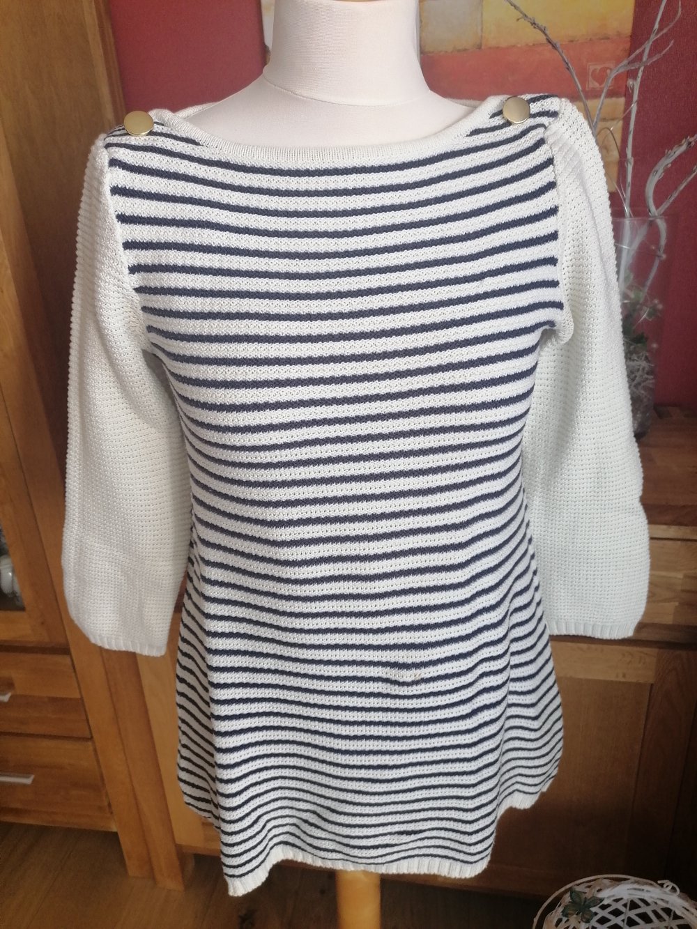 #h&m dreiviertelarm Pulli, A Form marineblau-weiß Größe 36