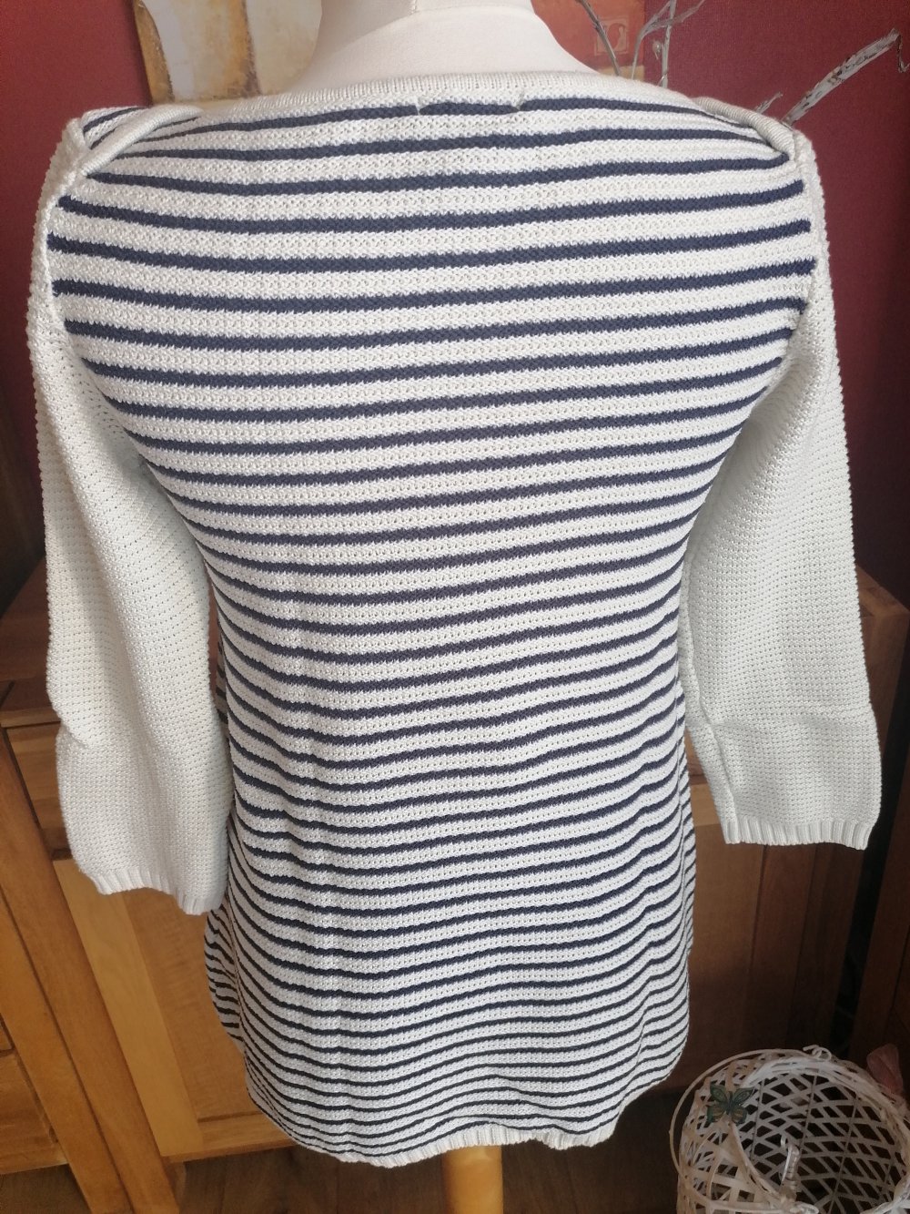 #h&m dreiviertelarm Pulli, A Form marineblau-weiß Größe 36