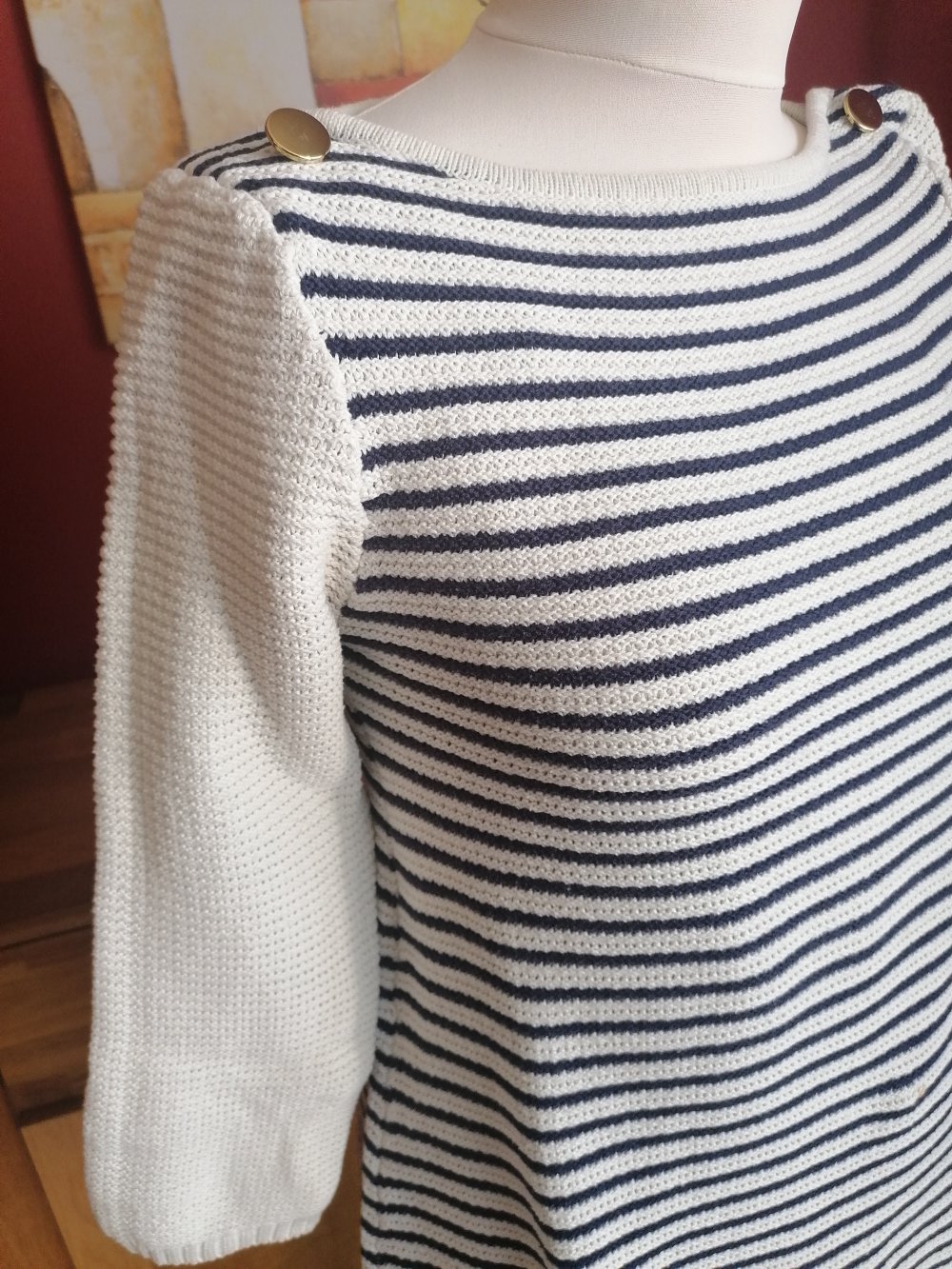 #h&m dreiviertelarm Pulli, A Form marineblau-weiß Größe 36
