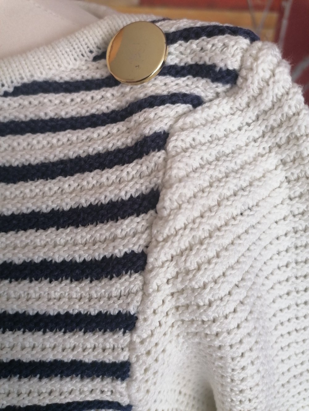 #h&m dreiviertelarm Pulli, A Form marineblau-weiß Größe 36