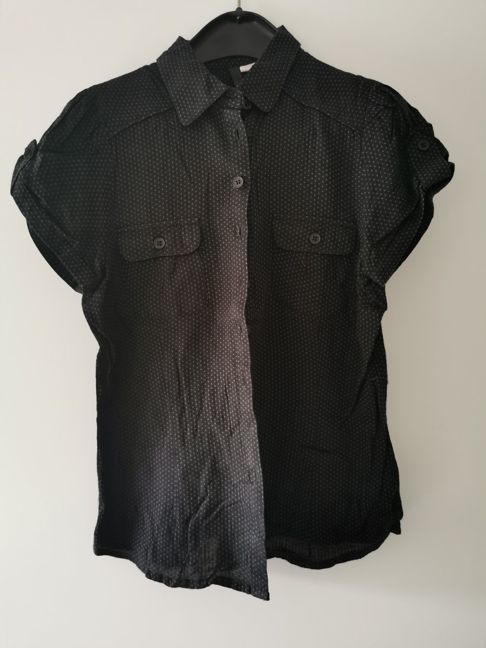 Damenbluse, kurzarm in schwarz/grau