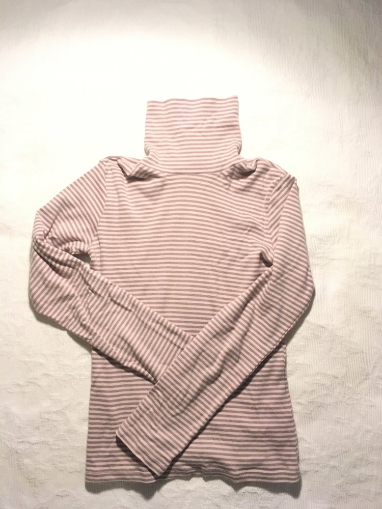 Rollkragen Pullover Langarm Shirt rosa grau geringelt gestreift, 100 % Baumwolle, United Colours of Benetton, Gr. 160