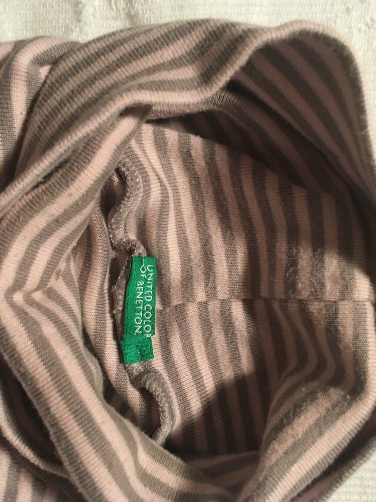 Rollkragen Pullover Langarm Shirt rosa grau geringelt gestreift, 100 % Baumwolle, United Colours of Benetton, Gr. 160