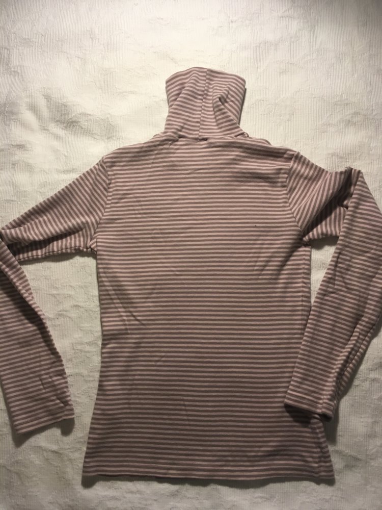 Rollkragen Pullover Langarm Shirt rosa grau geringelt gestreift, 100 % Baumwolle, United Colours of Benetton, Gr. 160