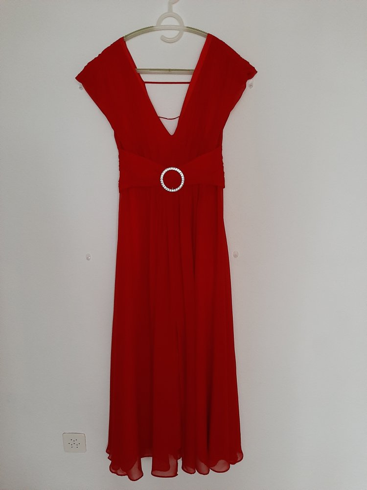 Damen Abendkleid rot mit Strassstein Schnalle, Grösse 18 – NEU!