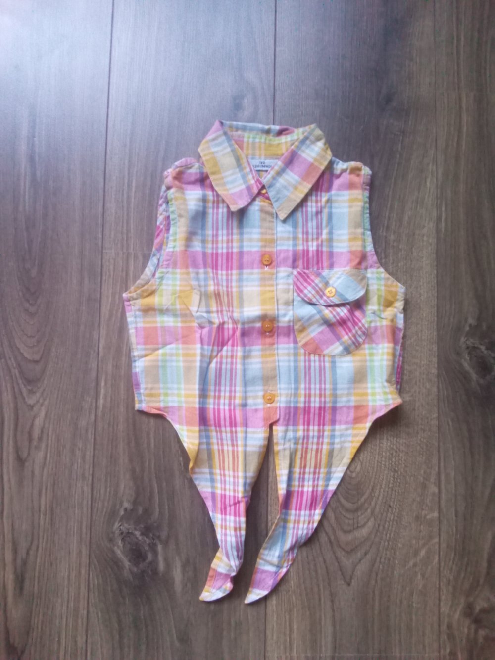 Knotenshirt Bluse ärmellos kariert 110 100% Baumwolle pink orange