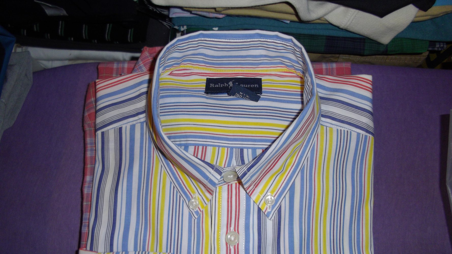 Ralph Lauren Hemd Bluse gelb blau rot lila weiß gestreift Gr.XS / S