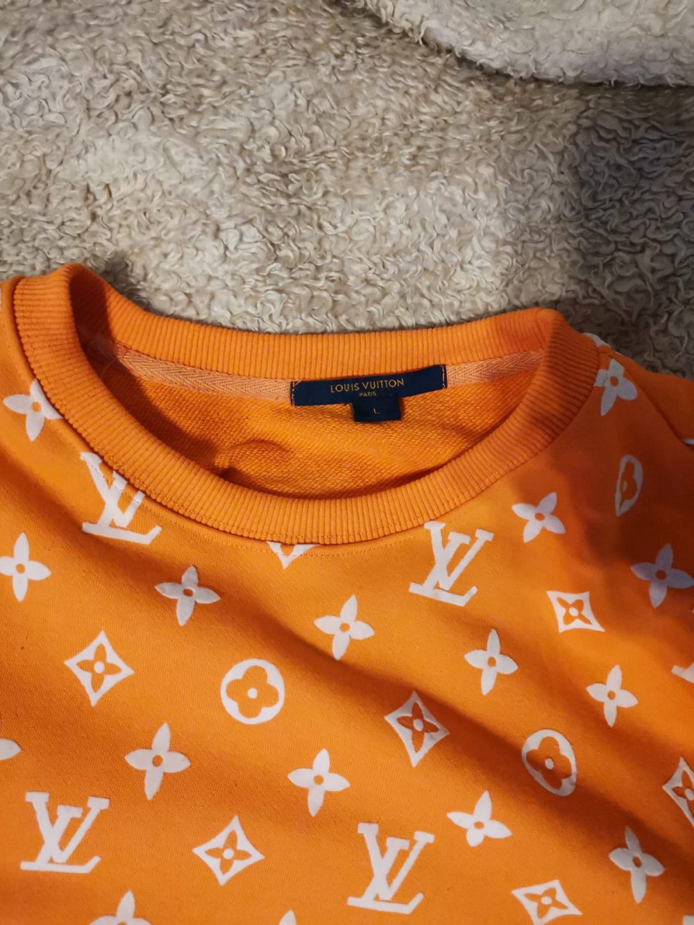 Louis Vuitton Orange Monogram sweater worn by Lil Uzi Verts on his  Instagram Account @Liluzivert