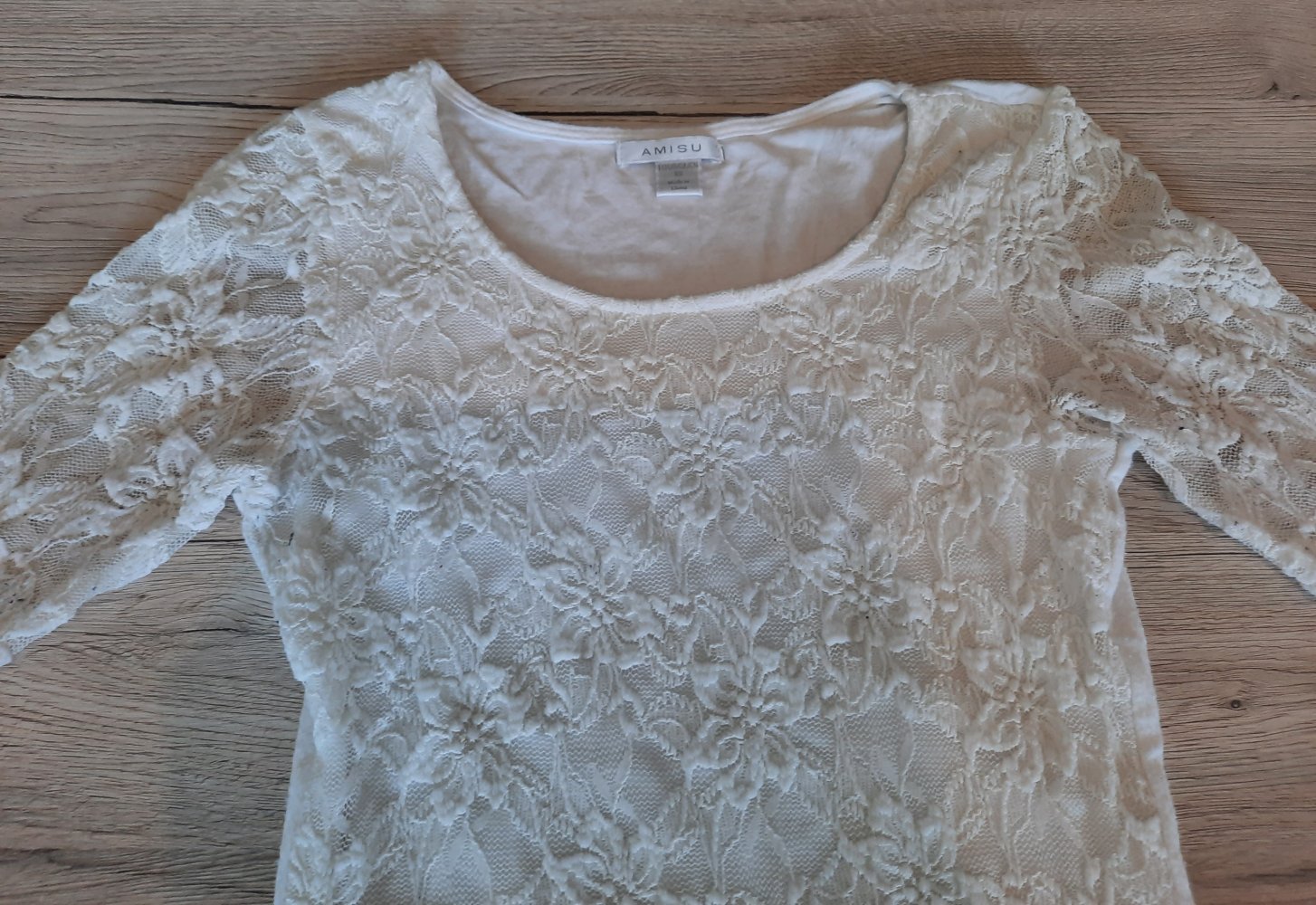 Damen weißes Shirt mit Spitze dreiviertel Ärmel