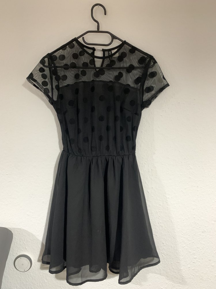Kleid in schwarz, netztmuster, gepunktet XS
