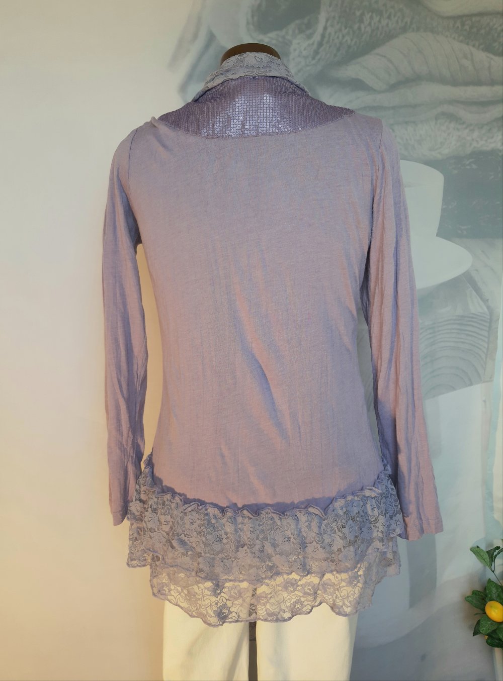 Long Strickjacke/Tunika mit Spitze