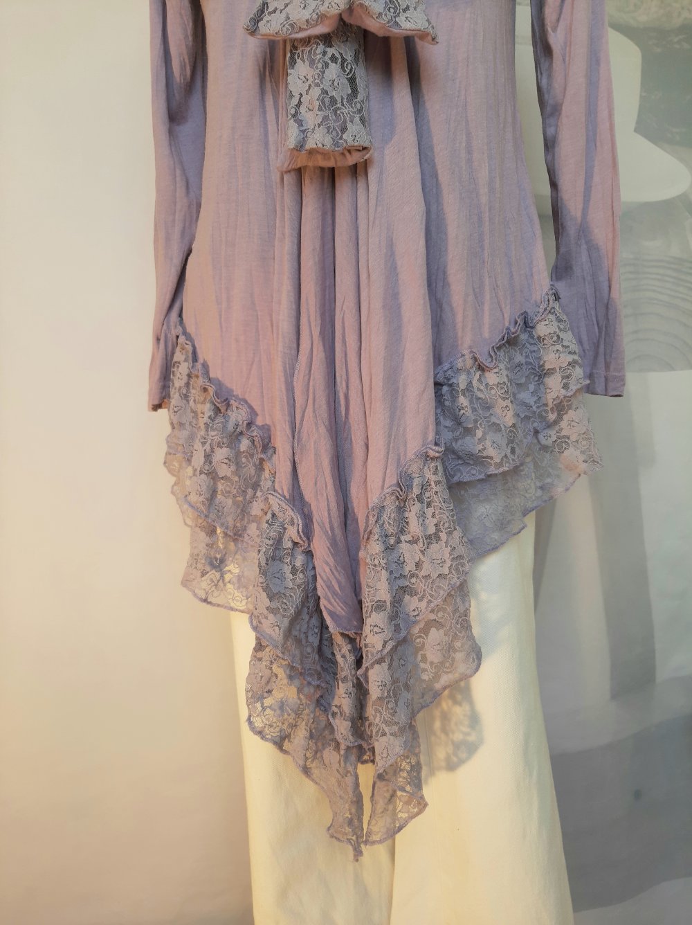 Long Strickjacke/Tunika mit Spitze