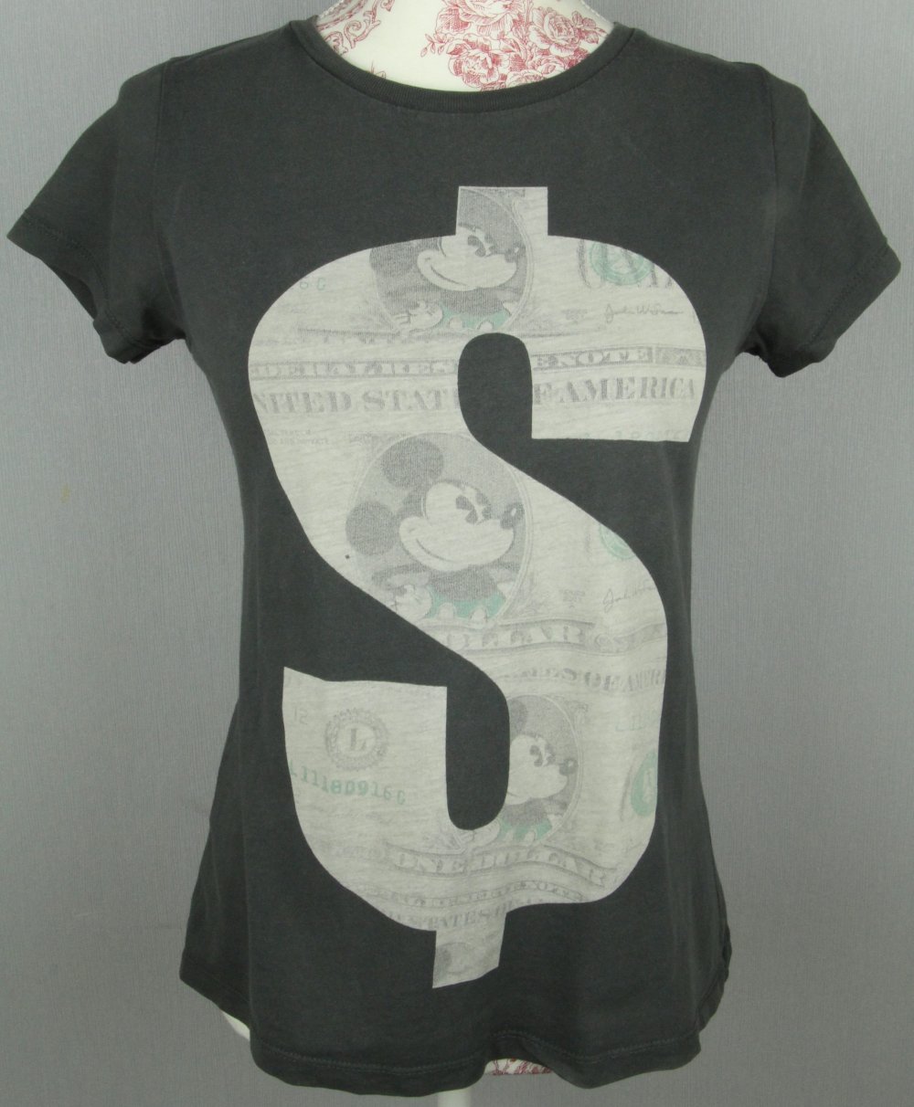 T-Shirt shirt tshirt Disney Mickey Micky Mouse Maus Dollar Zeichen Sign grau dunkelgrau