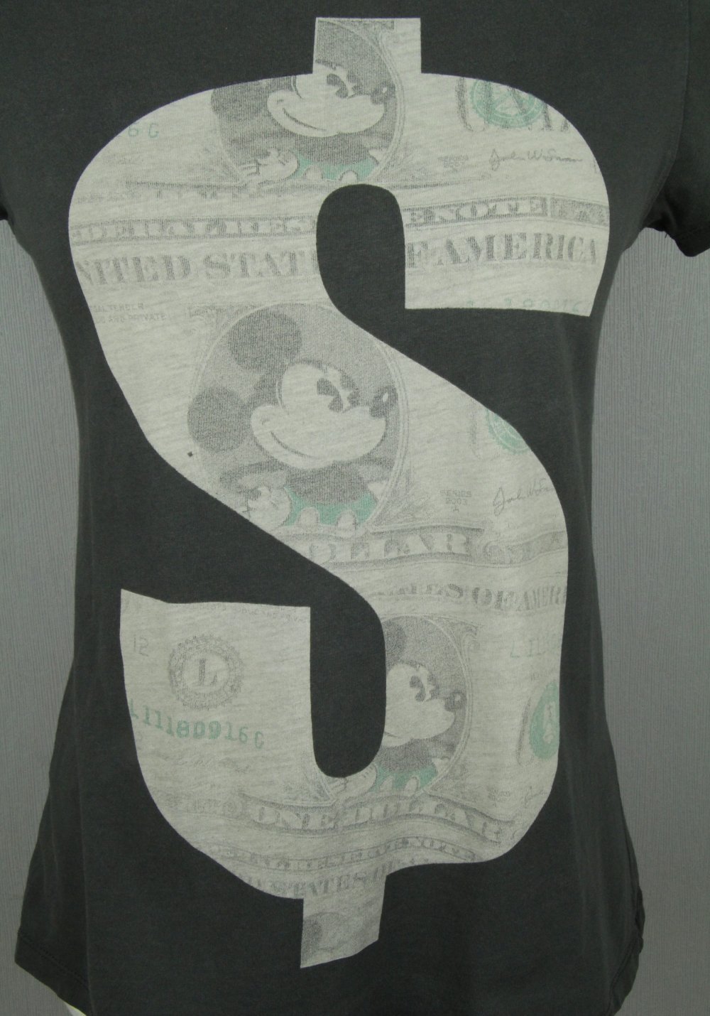 T-Shirt shirt tshirt Disney Mickey Micky Mouse Maus Dollar Zeichen Sign grau dunkelgrau