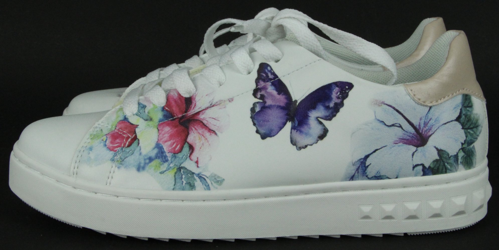 Turnschuhe Schuhe Damenschuhe Damen weiß beige Blume Gr-öße 38 Sneaker Größe Gr Schmetterling