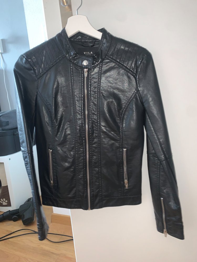 Lederjacke, schwarz, Gr. XS