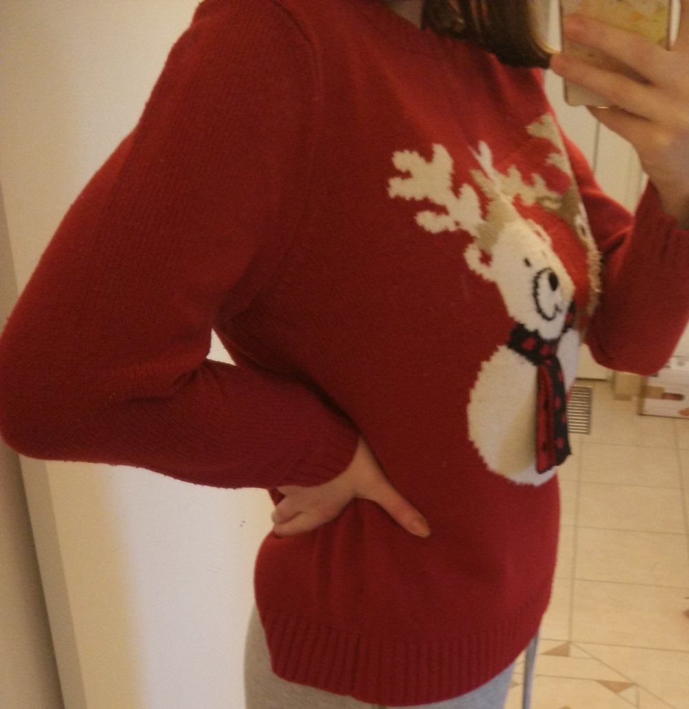 Weihnachtspullover rot Schneemann Rentier