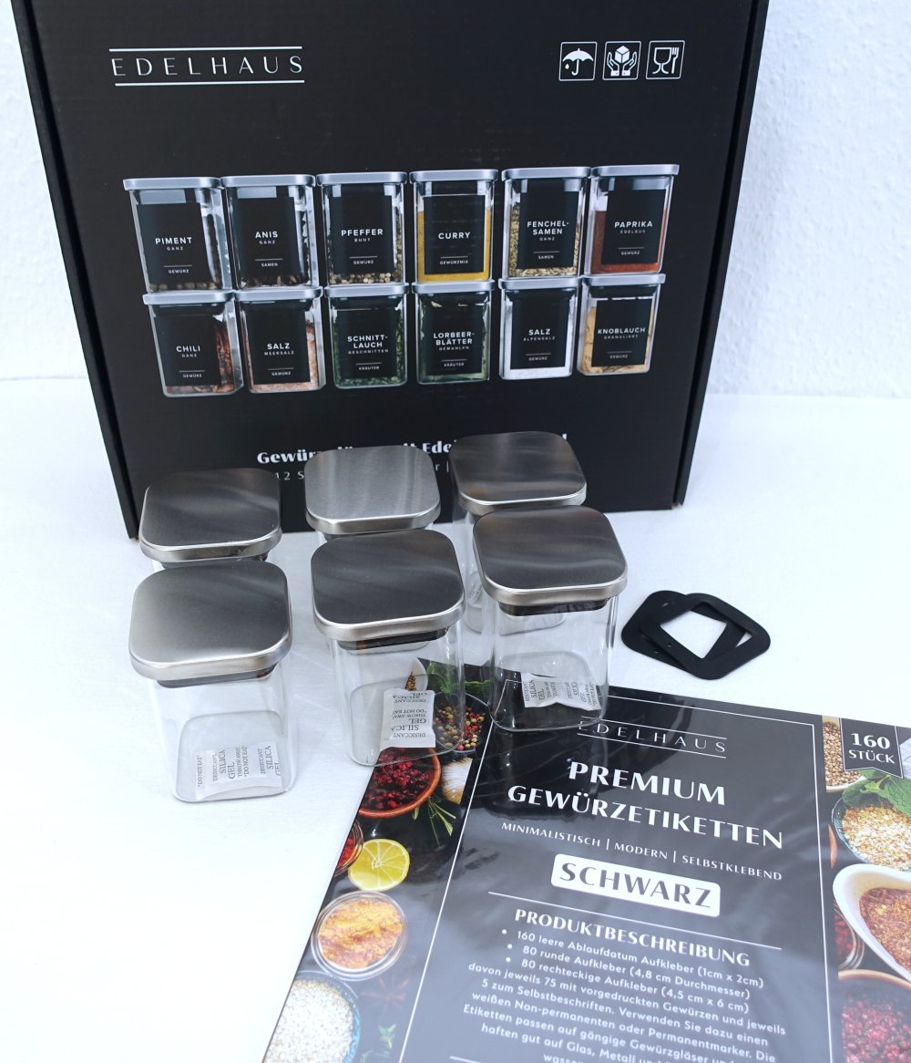 6 Gewürzgläser luftdichtem Deckel + Etiketten, 190ml, eckig ✮NEU✮