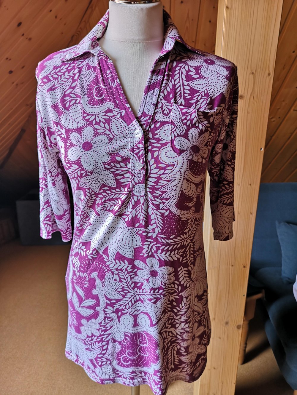 Damen Shirt Tunika pink weiß Gr. S WIE NEU 3/4 Arm