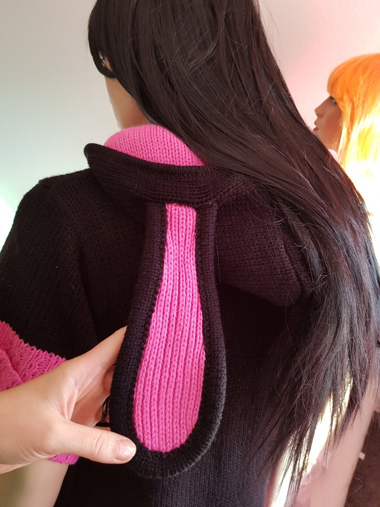 Kawaii Pulloverkleid mit Bunnyohren Gr. M (38-40) pink schwarz Strick Blogger