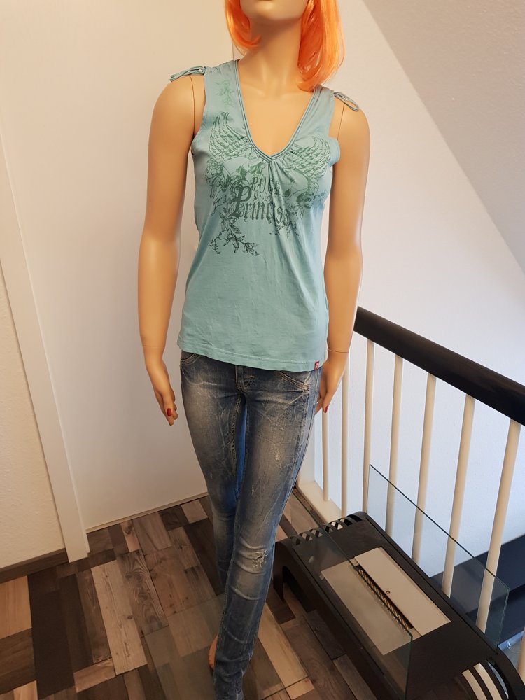 Esprit EDC Rock Princess TOP Gr. M / 38 hellblau ärmellos Raffung