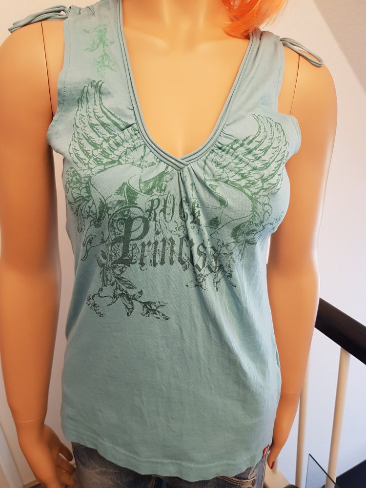 Esprit EDC Rock Princess TOP Gr. M / 38 hellblau ärmellos Raffung