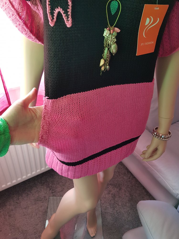 Kawaii Pulloverkleid mit Bunnyohren Gr. M (38-40) pink schwarz Strick Blogger