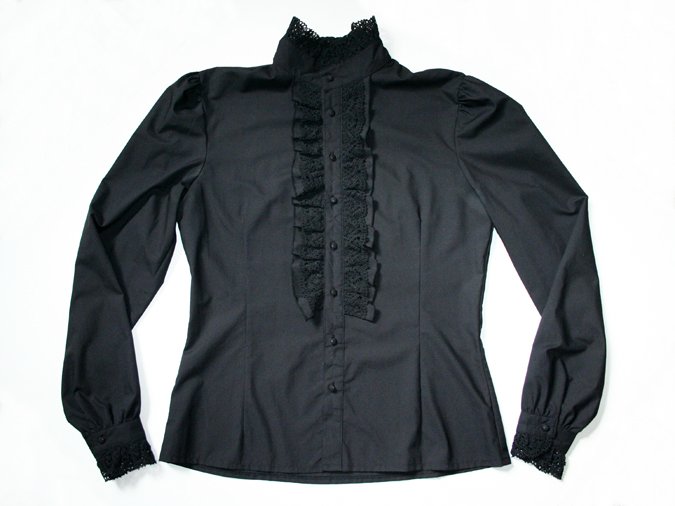 ANDERSARTIG gothic & fashion extreme Hemd schwarz Shirt Rüschenbesatz an Kragen Brust und Ärmeln Größe L