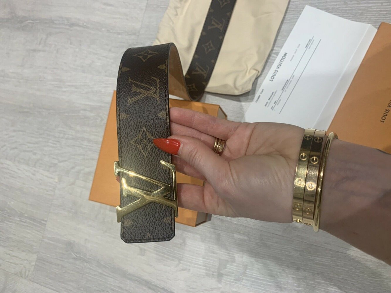Louis Vuitton lv monogram brown belt 40mm / 80 gold buckle