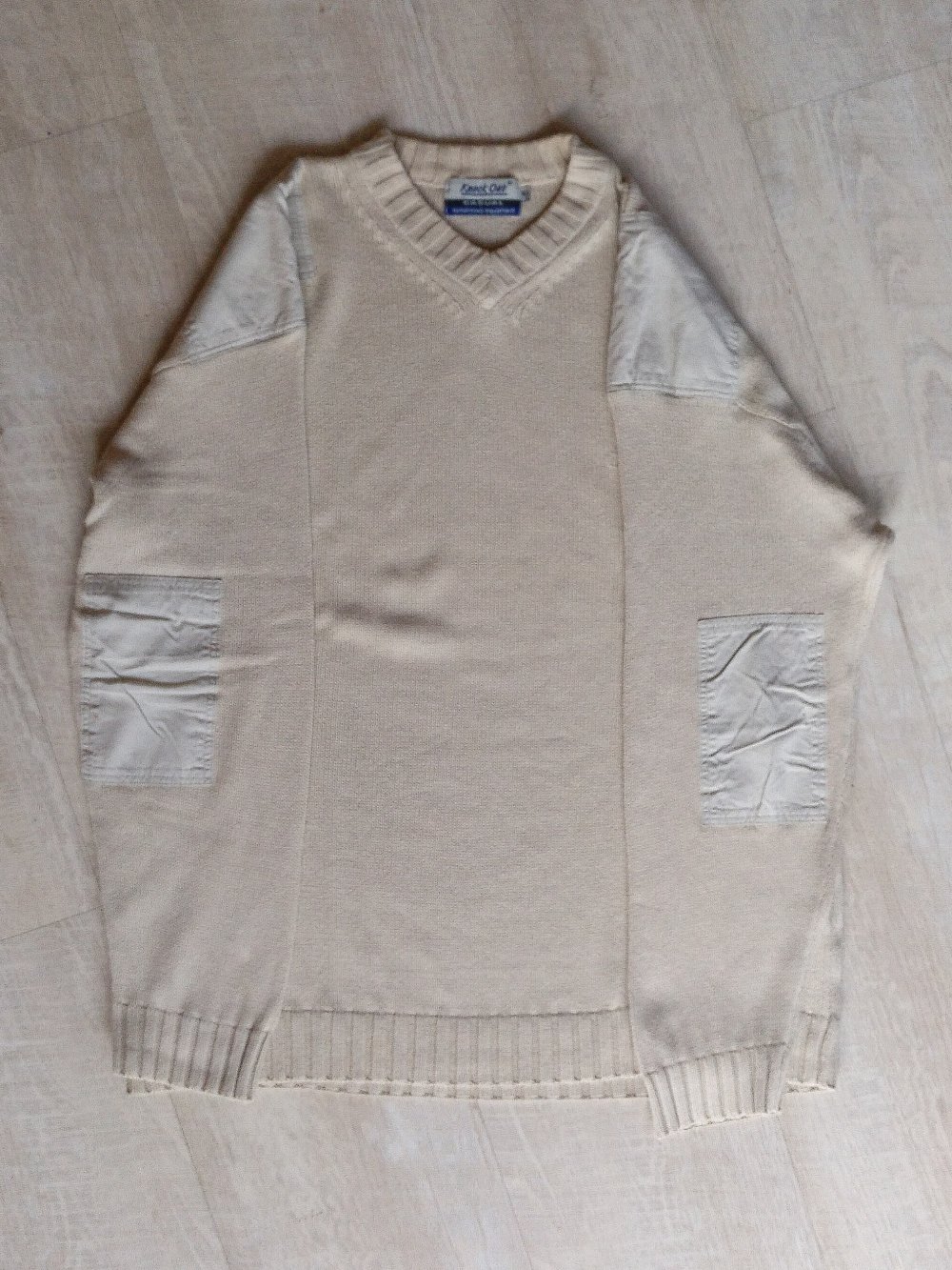 Strickpullover XL beige creme v kragen knock out casual pullover pulli Sweatshirt oberteil