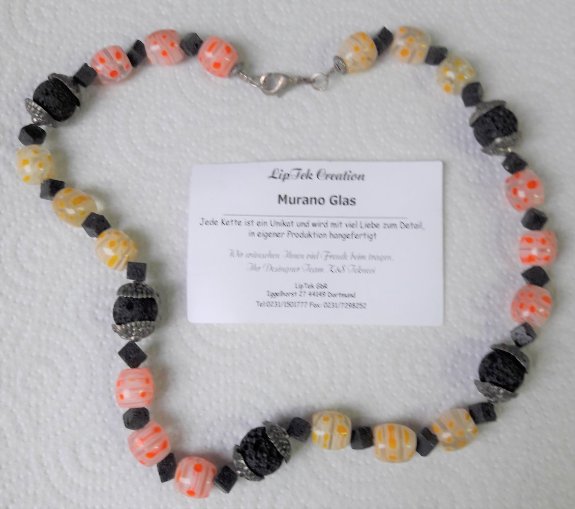 Muranoglas-Halskette rote und gelbe Perlen 50 cm lg kaum getragen