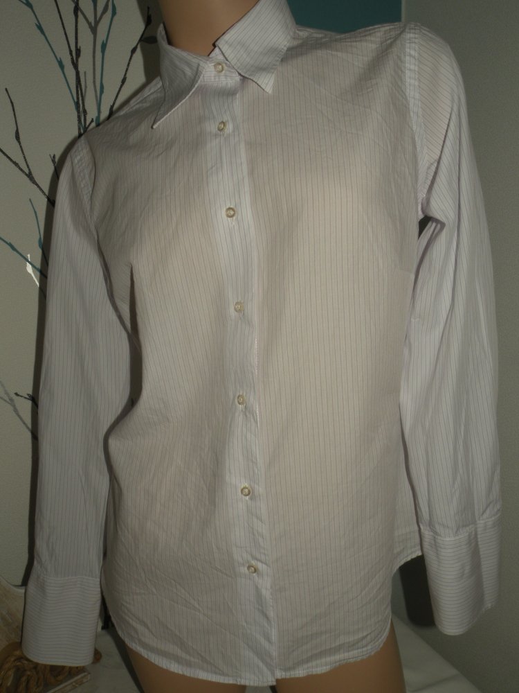 Damen Mädchen Langarm Bluse Tunika Gr L 40 Milano Donna Weiß Lila Hellblau gestreift top