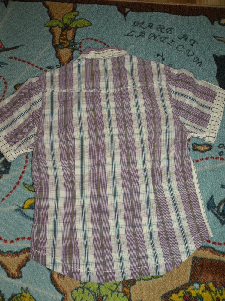 Jungen Kurzarm Hemd Gr 152 top Zustand s.Oliver lila weiss blau oliv kariert Hochzeit Sommer Urlaub