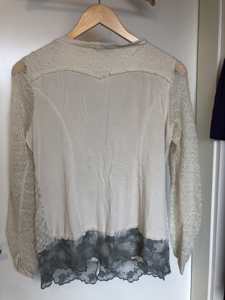 Einzigartiger Designer Pulli, Shirt, Pullover, Bluse, creme, grau, Spitze, Italienisch, Viskose