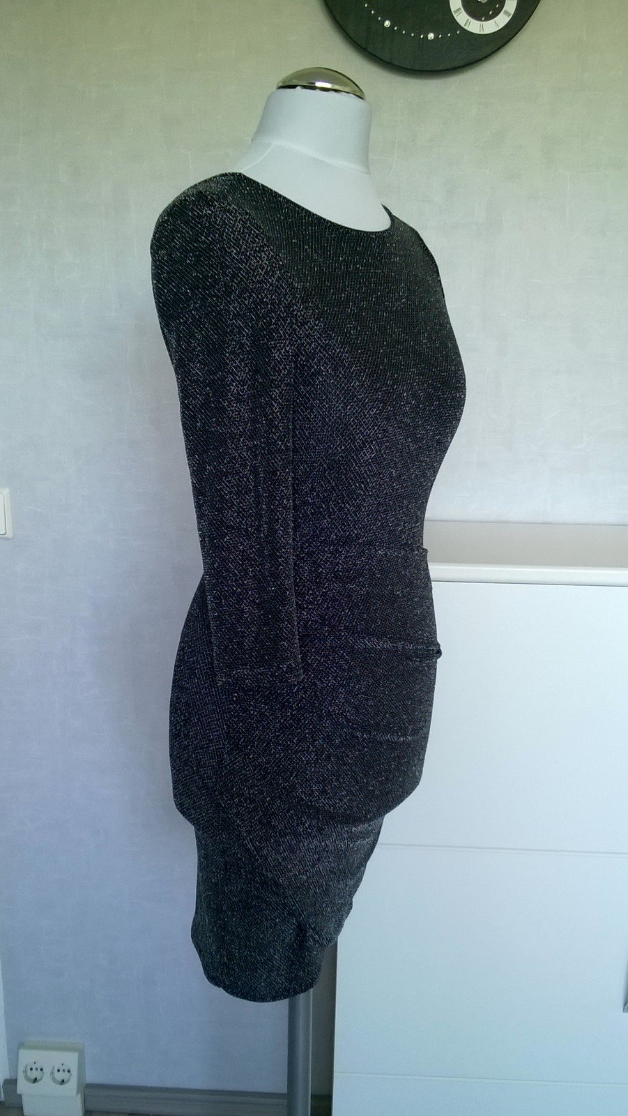 Minikleid Stretchkleid ¾-Arm schwarz silber Gr. XS