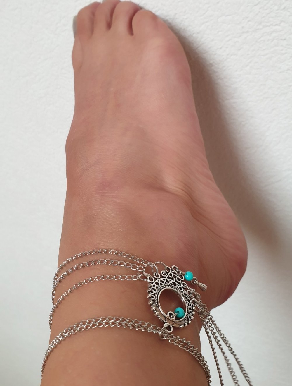 Mehrlagige Fusskette Fussschmuck Neu türkis Ornamente