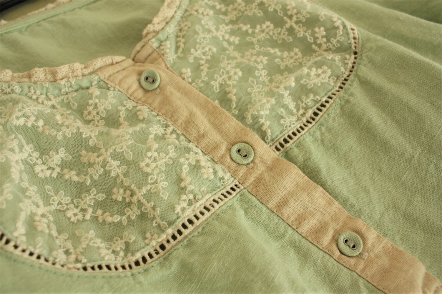 Oberteil in Mint mit Spitze – Vintage Stil / Mori Girl