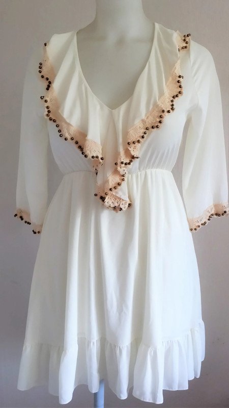 Boho Hippie Ibiza Kleid Tunika Laura Jane Paris mit Unterkleid Applikationen..Hochwertig