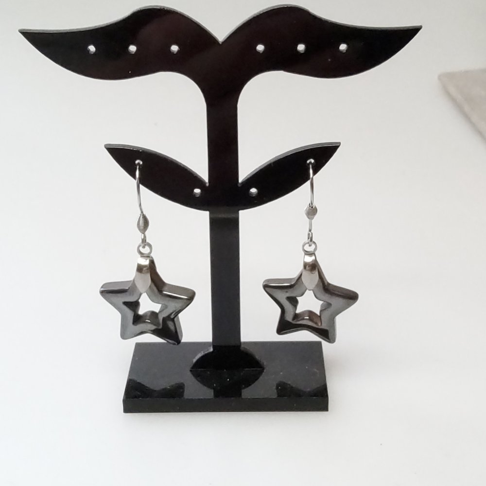 Edelstahlohrringe weihnachtlich mit Hämatit Sternen