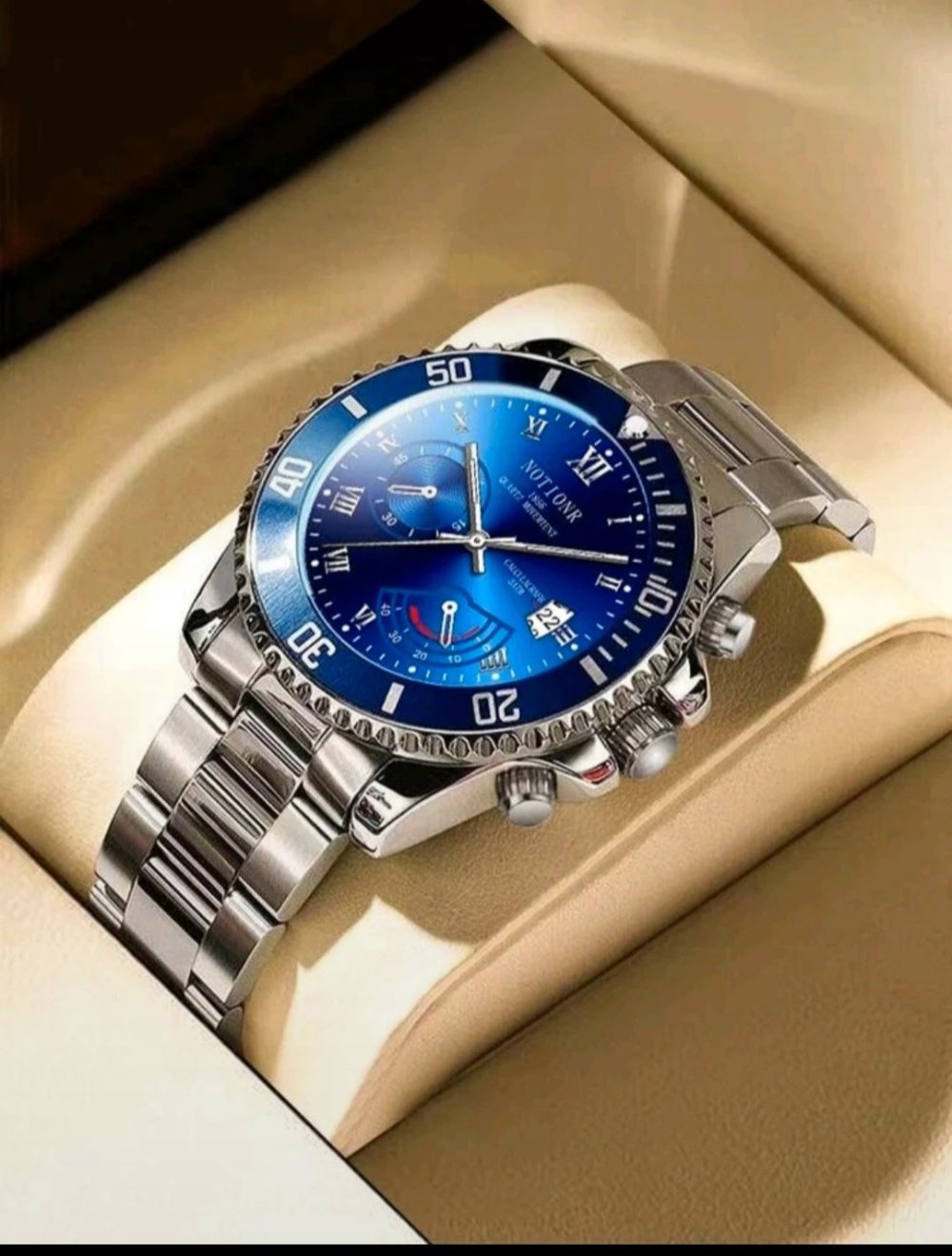 Wasserdichte Zeiger-Quarzuhr in blau und silber