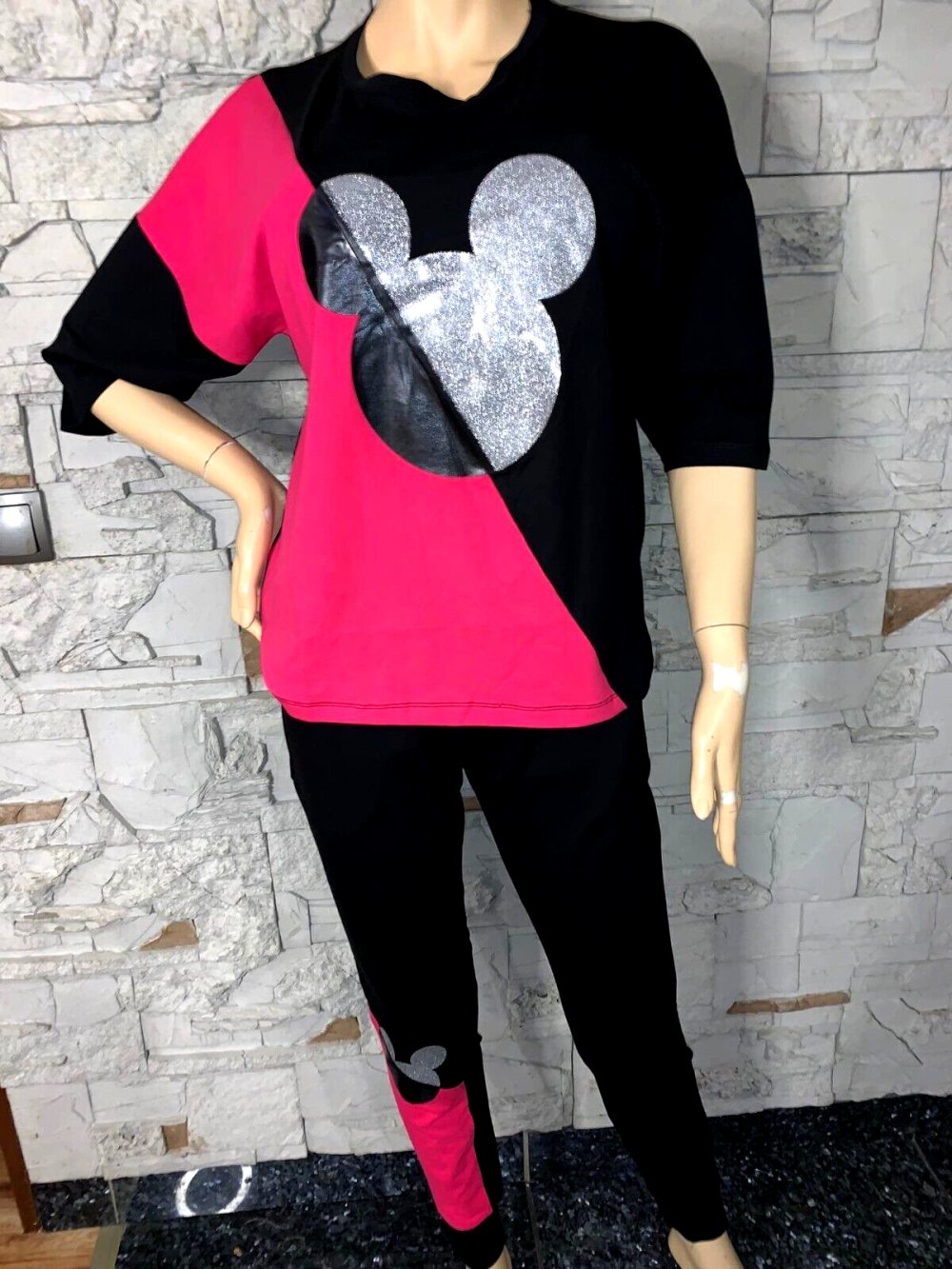 Freizeitanzug Jogginganzug  in gr 36-42  Farbe Schwarz Pink   Motiv Mickey Glitzer