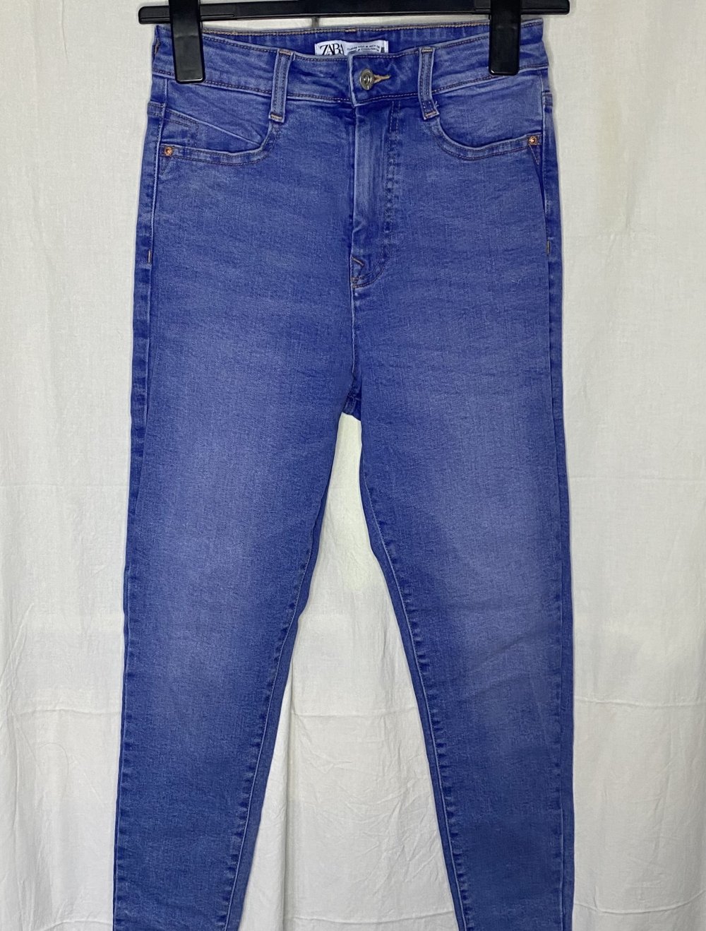 Blaue High Waist Röhren Jeans Hose