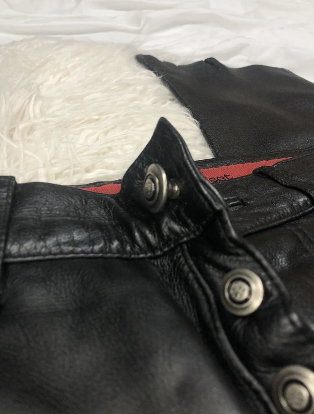 schwarze High Waist Biker Leder Hose