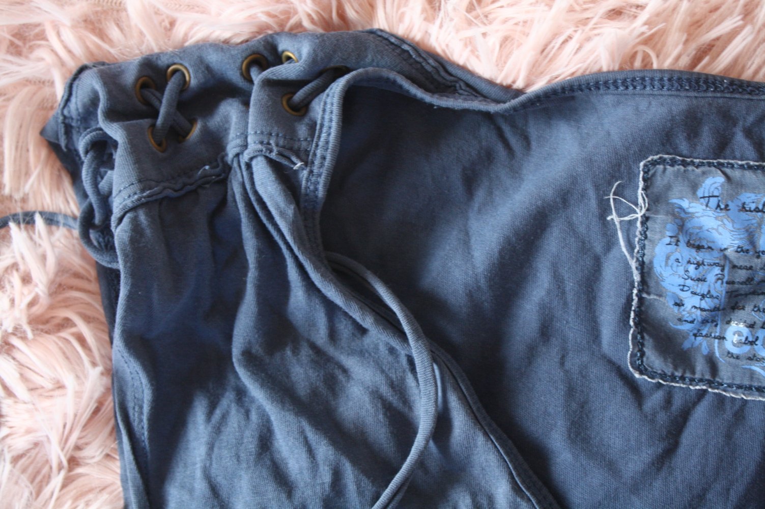 EDC Baumwoll Shirt T_Shirt dunkelblau Damen Shirt  38 40 Schnürung geschnürt 