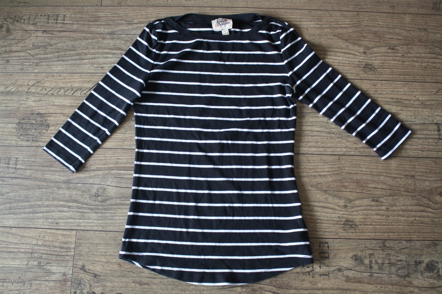 Arabella Addison 3/4 Langarmshirt Ringelshirt Shirt 38 40 geringelt unten rund abgerundet Jerseyshirt