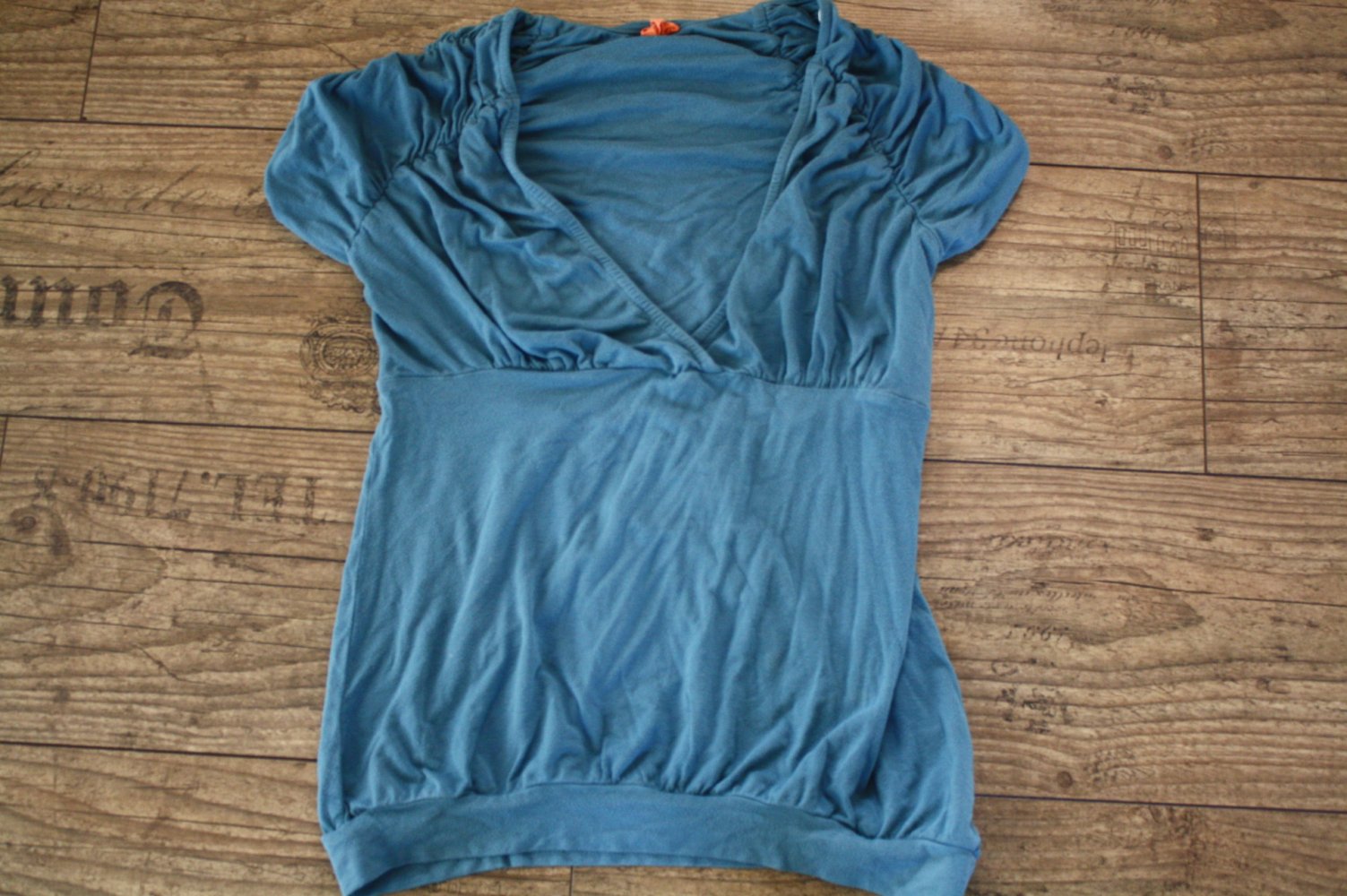 Gesmoktes Shirt von Object petrol blau Jerseyshirt Tshirt 34 36 Vintageshirt